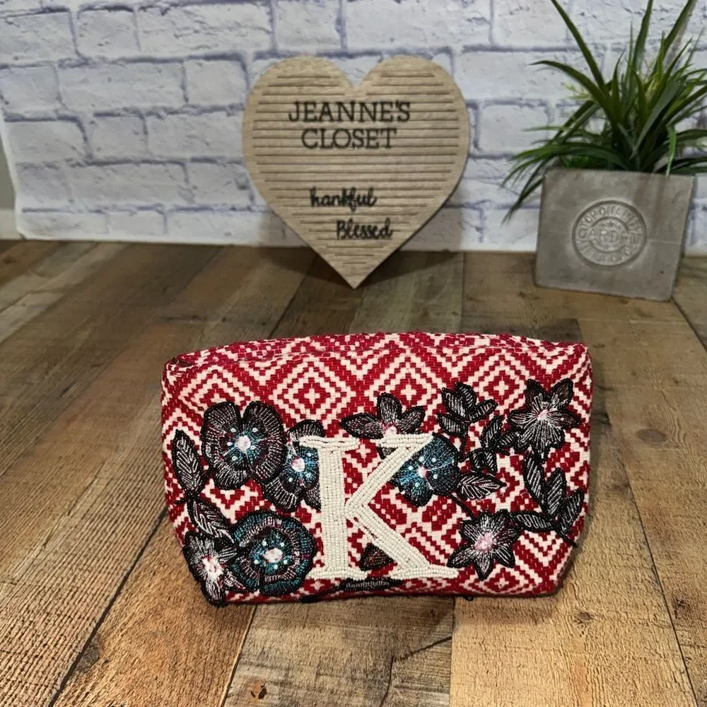 Kareena’s Monogram K Beaded/Embroidered Zipper Pouch